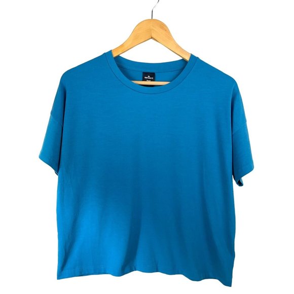 REI T Shirt Women Size XS* Oversize Teal Blue Short Sleeve Cropped Active Hiking - Picture 1 of 9
